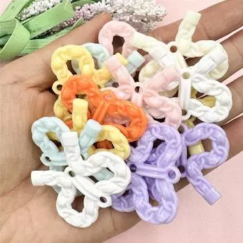 Товары для дома и вечеринок для изготовления браслетов и ожерелий DIY Ювелирные аксессуары Акриловые 32,2*37,8 мм Стиль цепочки с бантом Модные свободные бусины 20 шт. розовый