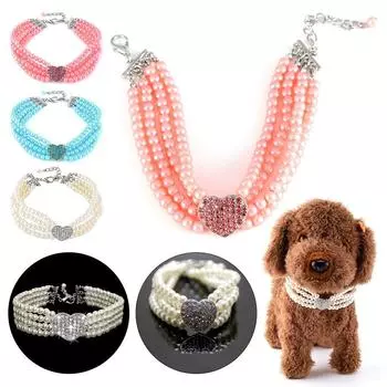Товары для домашних животных Аксессуары для щенков Товары для кошек Лук Собака Колокольчик Ювелирные изделия для кошек Жемчужное ожерелье Ошейник с бантиком для домашних животных белый