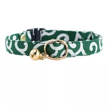 Товары для кошек, сделанные в Японии, ошейник для кошек, котят, хорьков, пряжка безопасности «Арабески» ручной работы KG Shofuku] (М, Зеленый) зелёный