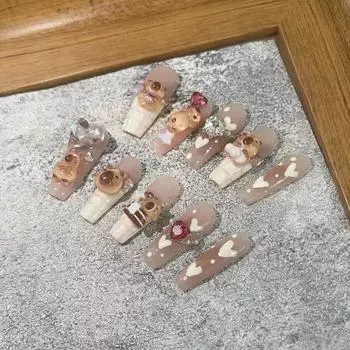 Товары для ногтей Мультяшные накладные ногти Животные Накладные ногти Kawaii Capybara Накладные ногти Студенты M