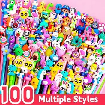 Товары для офиса, образования, милая мультяшная гелевая ручка 0,5/38 мм, чернильная ручка, подарок для школы, награда для студента, забавная ручка для девочки, случайная, 100 шт.