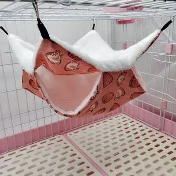 Товары для питомцев Двухслойная плюшевая клетка для хомяка Гамак для питомца Спальный мешок для питомца Кроватки для белок 20x20cm-Strawberry