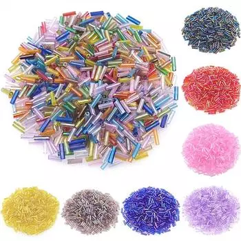 Товары для вечеринки 300 шт. 2x7 мм Аксессуары для самостоятельного изготовления Бисер Бусины-разделители Длинные трубчатые стеклянные бусины Изготовление ювелирных изделий Браслеты Разноцветные 2*7mm 300Pcs розовый