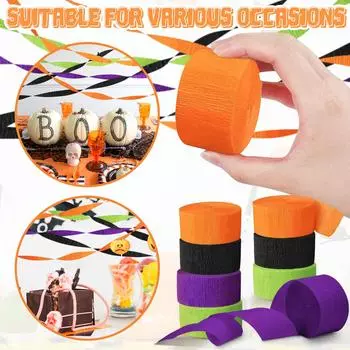 Товары для вечеринки Black Eight на Хэллоуин 8 рулонов черных и оранжевых серпантинов из гофрированной бумаги