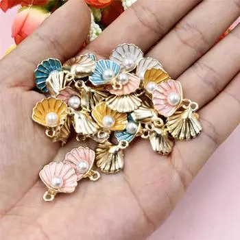 Товары для вечеринки. Ювелирные аксессуары с капающим маслом. Подвеска из сплава. Серьги ручной работы. 20 шт., 14,5 * 15,5 мм. Ожерелье с подвеской в виде жемчужной ракушки. 20cps about 14.5*15.5mm розовый