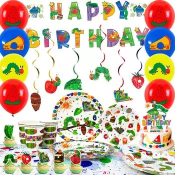 Товары для вечеринки «Очень голодная гусеница», украшения на день рождения и столовые приборы «Голодная гусеница» — тарелки для вечеринки «Голодная гусеница» и т. д. as the picture разноцветный