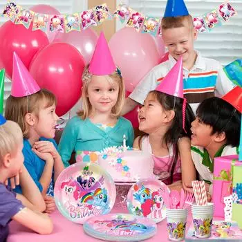 Товары для вечеринки по случаю дня рождения с героями мультфильмов, 144 шт. мультяшных украшений и столовых приборов - мультяшные тарелки, салфетки и баннер для вечеринки по случаю дня рождения с героями мультфильмов и т. д. Товары для вечеринки с героями