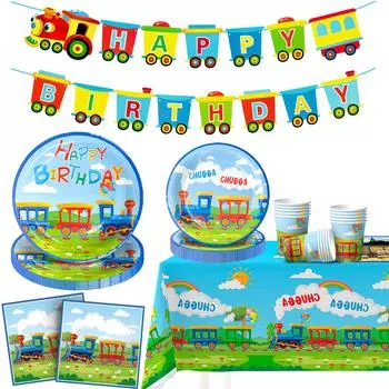 Товары для вечеринки в честь дня рождения в стиле поезда, 128 шт., украшения для вечеринки в стиле поезда, столовые приборы, тарелки и чашки в стиле поезда, салфетки, баннеры для дня рождения в стиле поезда и т. д. as the picture синий