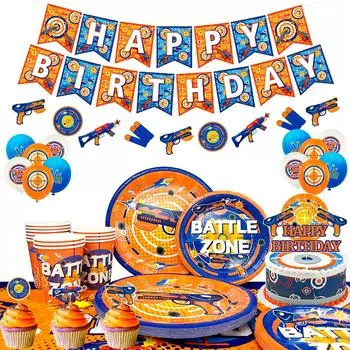 Товары для вечеринки в стиле Dart War, 162 шт. Украшения для дня рождения в стиле Dart War, посуда для вечеринки в стиле Dart War, тарелки, чашки, баннер Dart War и т. д., оружие, товары для дня рождения as the picture оранжевый