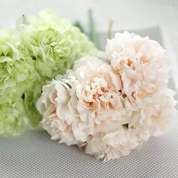 Товары для вечеринок, 5 головок, украшение для букета, домашний декор, свадебный букет искусственных пионов, гортензия, 1 шт., шелковый цветок, держащий цветы