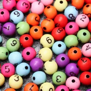 Товары для вечеринок Бусины 50 шт., цифры, цветные, материалы для бусин, акриловые, круглые, цифровые, для изготовления ювелирных изделий, 7,5 мм, ручная работа