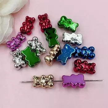 Товары для вечеринок, бусины в виде медведя, панк-ювелирные изделия, ожерелье, серьги, рождественские украшения, 11 мм*18 мм*7 мм, имитация металла, акриловая подвеска своими руками, 15 шт./пакет разноцветный