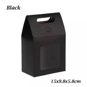 Товары для вечеринок Детский подарок Бумажная подарочная упаковка Пакет для конфет с прозрачным ПВХ-окошком Подарочная коробка 15x9.8x5.8cm чёрный