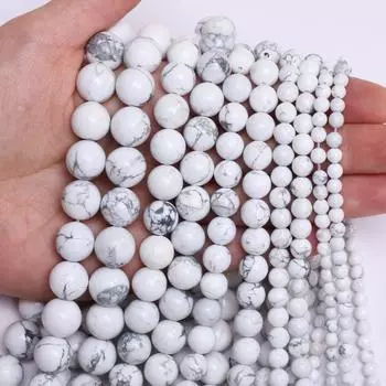 Товары для вечеринок для изготовления ювелирных изделий Аксессуары из белого говлита Натуральные камни Бирюза 40-15 шт. Круглые бусины 4/6/8/10/12 мм Ожерелья Бусины навалом 4mm 40Pcs