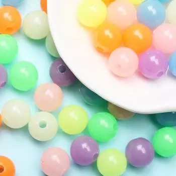 Товары для вечеринок Креативные 6 мм/8 мм/10 мм Материалы конфетного цвета 100 шт. Акриловые светящиеся круглые бусины для изготовления ожерелья и браслета своими руками 6mm разноцветный
