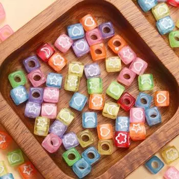 Товары для вечеринок Кубические Звезды Луны Цветочные Сердца Бусины 30 шт. Квадратные 6 мм Для Изготовления Ювелирных Изделий Материалы Для Бусин Золотистого Цвета Акриловые Бусины DIY