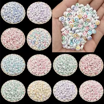 Товары для вечеринок, свободные бусины для изготовления ювелирных изделий, оптовая продажа, DIY ремесла, ожерелье, браслет, милые красочные улыбающиеся 50 шт., 4*7 мм, подвеска разноцветный