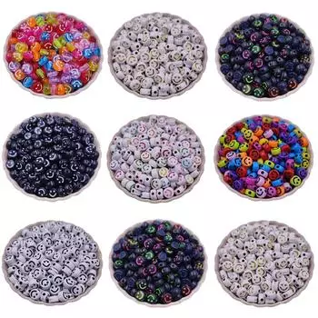 Товары для вечеринок Свободные бусины Ожерелье Браслет для изготовления ювелирных изделий DIY Поделки Оптовая подвеска Разные цвета Улыбающееся лицо 50 шт. 7 мм