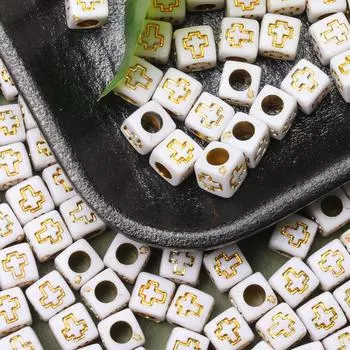 Товары для вечеринок, свободные бусины-разделители, бусины с крестообразным узором, квадратные акрил для изготовления украшений, браслетов, аксессуаров, бусины 6 мм, 80 шт.