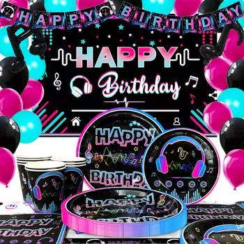 Товары для вечеринок Tik Tok, украшения для дня рождения Tik Tok и посуда Tik Tok, тарелки Tik Tok и фон Tik Tok и т. д. Декор для дня рождения Tik Tok для детей as the picture чёрный