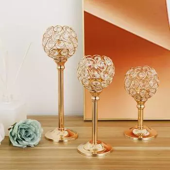 Товары для вечеринок, украшения дома, чайный светильник, подсвечник, подсвечник, Золотая хрустальная чаша, свадебная церковь 8x17cm