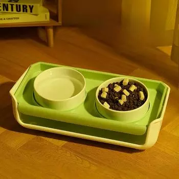 Товары для животных Миска для кошек Керамическая двойная миска Наклонная миска для кошачьего корма Неопрокидывающаяся миска для собак Регулируемая миска для домашних животных 40*20*12cm