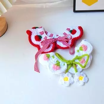 Товары для животных Осенний зимний нагрудник с узором «Клубника» Ошейник для домашних животных Шерстяной шарф ручной вязки для кошек Украшения Аксессуары для кошек Товары для домашних животных S белый