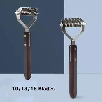 Товары для животных Удаления волос Ножницы для вычесывания узлов Груминг Щетка для вычесывания собак с деревянной ручкой Аксессуары для кошек S-10 blades белый