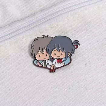 Товары из аниме «Твое имя» — металлический значок с изображением нежной Мицухи Миямидзу в версии Q, эмалевая брошь, элегантный подарочный аксессуар для мужчин и женщин Miyasu and Mitsuha