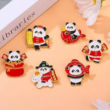 Товары Весенний фестиваль Новая брошь в виде панды Бог богатства Стиль Успех Удача Сплав Капля масла Значок