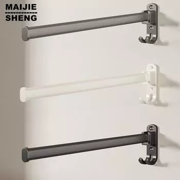 Towel Bar Folding Holder with Hook Wall Mount Bathroom Towel Holder Aluminum Alloy Storage Rack Bathroom Accessories