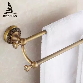 Towel Bars 60cm Double Rails Antique Brass Wall Shelves Towel Holder Bath Shelf Hanger Bathroom Accessories Towel Rack 3711F