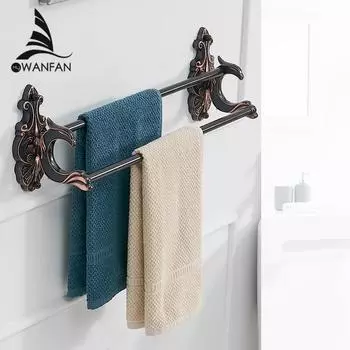 Towel Bars Bath Towel Holders Black Brass Wall Shelves Luxury European Style Towel Hangers Bathroom Accessories WF-88811 60cm