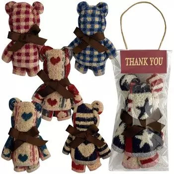 Towel Bear Gift PP Bag Set of 6 Country Bear Small Gift Cute Towel Handkerchief Wedding Retirement Birthday Gift Gift Bear Towel Bear Wrapping Bag