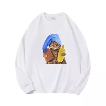 Towel Cat Autumn Clothing Long Sleeved Pure Cotton New Men s and Women s Top, Spring Inner Layer, Basic Shirt, Round Neck Long Sleeved T-shirt M коричневый