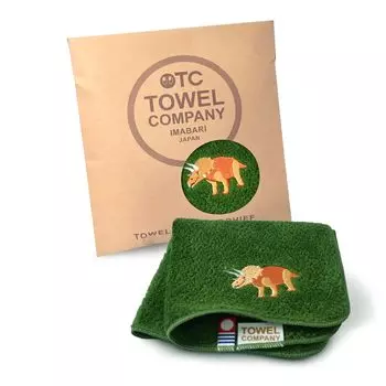 TOWEL COMPANY Имабари Полотенце Носовой платок 22x22 см Подарочная вышивка Мир динозавров (Трицератопс (Вечнозеленый))