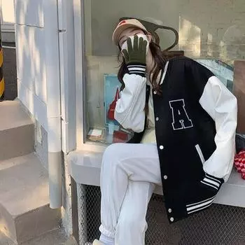 Towel embroidered baseball jersey women s bf lazy style versatile European and American style new student black shirt tide M