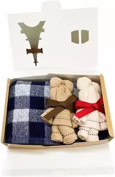 Towel Hagiwara Towel Gift 1 Face Towel 2 Towel Handkerchief Bear Set Cute Present Blue & ft1p+bea2p (Checked Set)