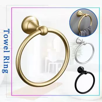 Towel Ring for Bathroom Kitchen Lavatory Wall Mounted Space Aluminum Matte Black Gold Sliver Round Bath Towel Holder Ring Shelf