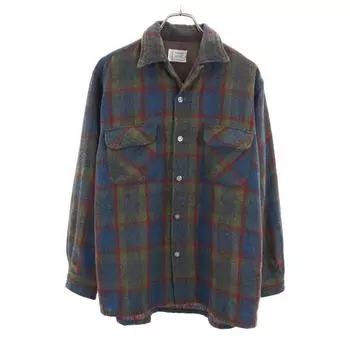 TOWNCRAFT 60s Made in Japan Wool Blend Flannel Vintage Check Pattern Long sleeve Open collar shirt Men s Used
