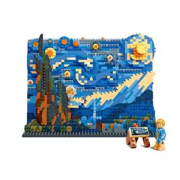 Toy Building Block Paint Micro Block Starry Night Kanagawa Surfing Model Kids vanGogh