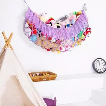 Игрушечная сетчатая сумка с гирляндой и кисточками, большая вместимость, настенная плюшевая игрушка фиолетовый