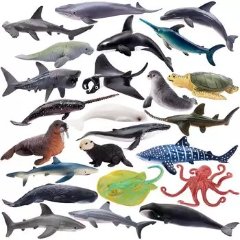TOYMANY 24PCS Фигурки морских животных Набор фигурок морских животных Мини-фигурки животных Мини-модель морского животного Реалистичная модель животного Морские игрушки Популярные животные