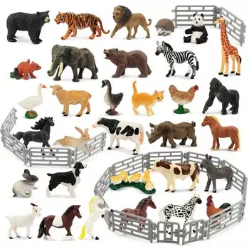 TOYMANY 50PCS набор фигурок животных фигурка дикого животного фигурка фермерского животного фигурка лошади мини-игрушка забор реалистичная модель животного популярная игрушка игрушка животное игрушка