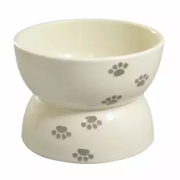 Toyo Ceramics Medium Bowl Beige 350ml Arita Ware Pet Tableware Easy to Wash Porcelain Plate for Dogs and Cats Paw Print Pattern