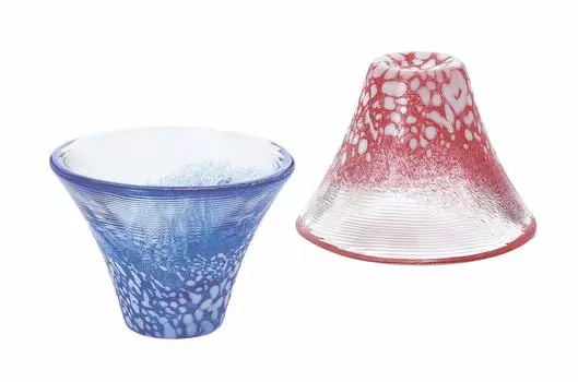 Toyo Sasaki Glass Cold Sake Пара бокалов Good Luck Cold Sake, синего цвета, 2 x Высота Максимальный Диаметр Стаканы, Чашки, Mt. Fuji, Чашки, Япония, и красный, 35 мл,