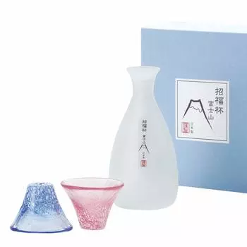 Toyo Sasaki Glass Cold Sake Set Shofuku Cup Fuji Made in Japan Cup 35ml Sake Kuri 270ml Blue Red White Set of 3 Diameter Cold Sake Diameter cm Mt. & &