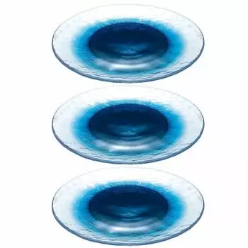 Стеклянная тарелка Toyo Sasaki FUTAE Futae Plate 240 Set of 3 Made in Japan Large Plate Round Plate Utensil Dish Glass Plate Tableware 46068WSHB синий
