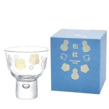 Toyo Sasaki Glass Sake Glass Japanese Pattern Cup Plum and Qinghai Wave Pattern 130ml Set of 48 Made in Japan Ochoko Sake Glass Gift Present