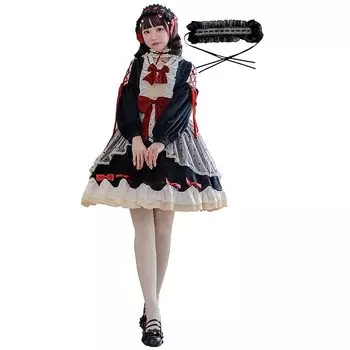 [Toyosaku Co., Ltd.] lolita clothes Lolita one piece Gothic Lolita long sleeve frills Dream cute mori girl cosplay Christmas halloween Lady (black, M)